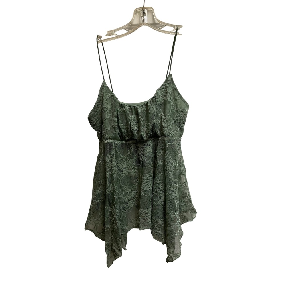 Just Polly New York Sage Green Floral Lace Cami Handkerchief Hem Top L JK16755